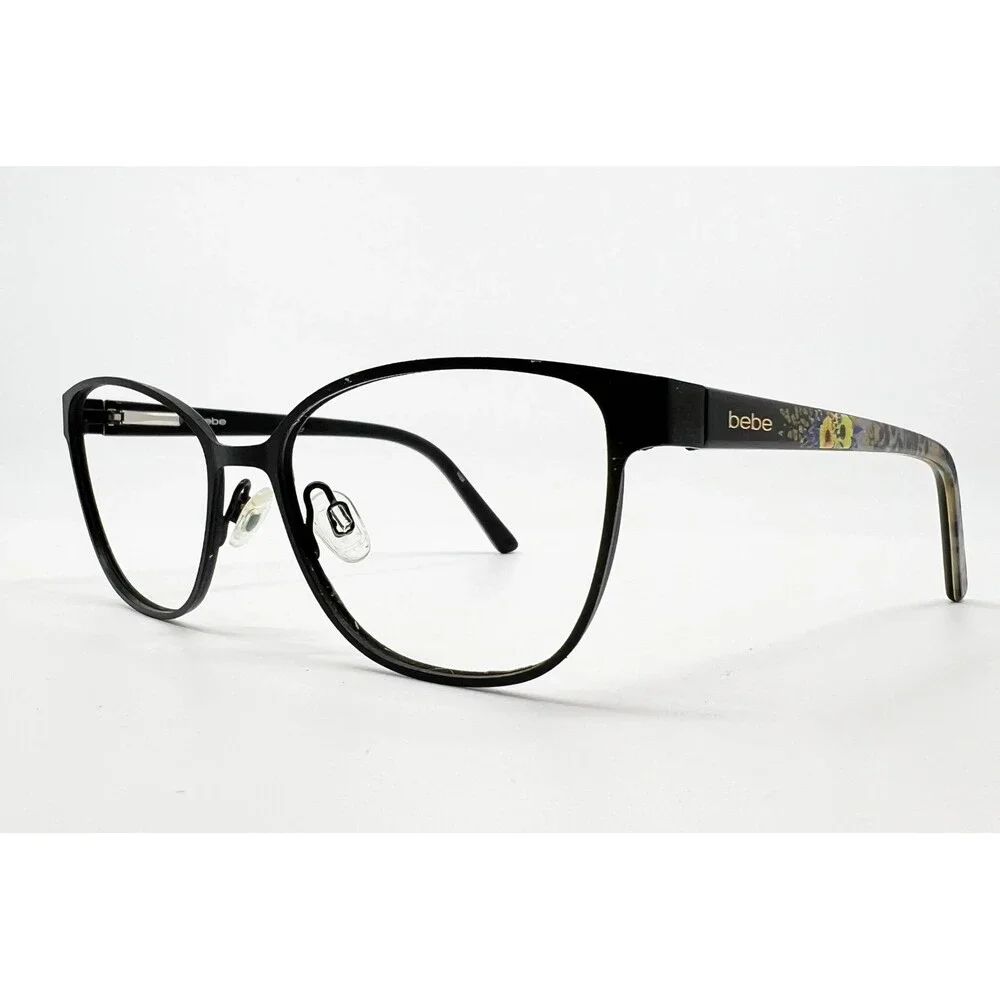 Bebe Eyeglasses Womens Black Floral Cat Eye BB5157 52-16-135